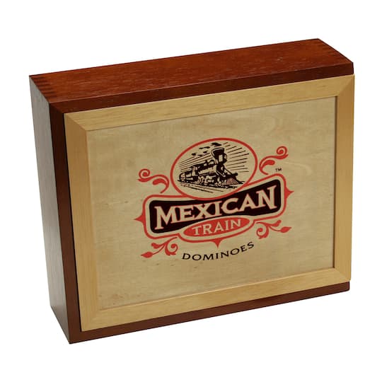University Games UNV53303 Dominoes Mexican Train Wooden Case Board Game - Ages 8 Plus